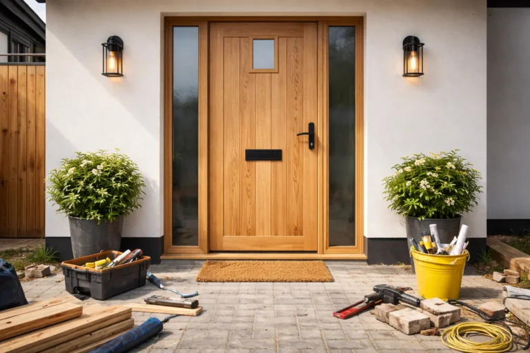 porte fin de chantier bois